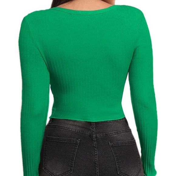 Green Button Up Long Sleeve Top - Picture 2 of 4